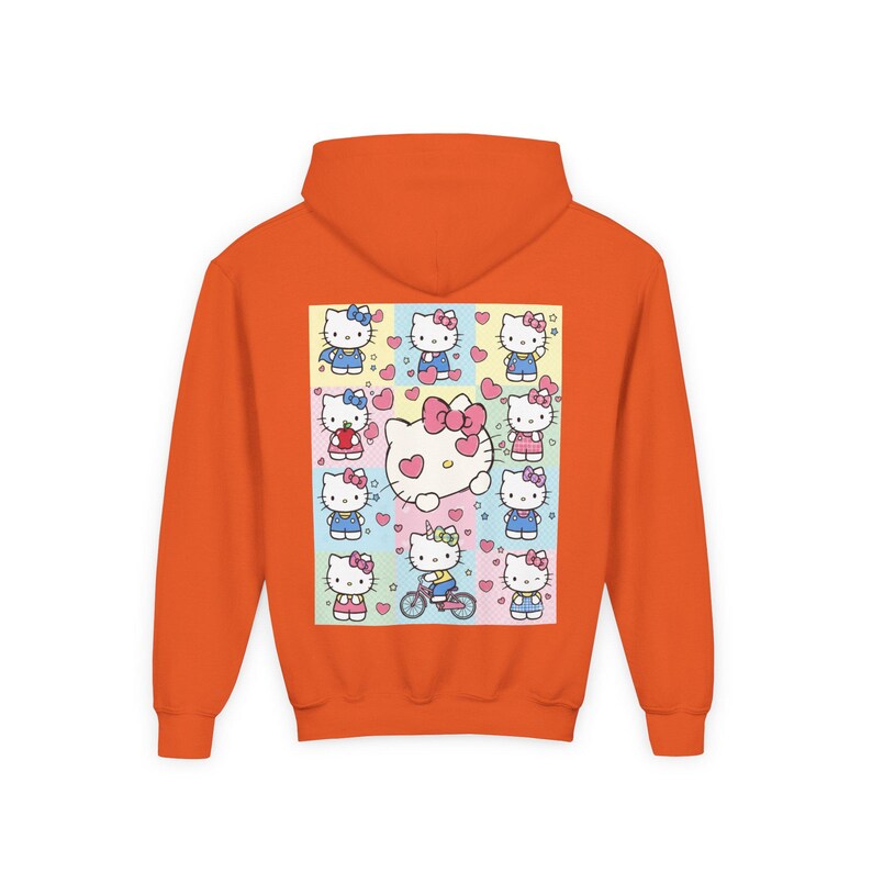 6 7 Hello Kitty Collage Youth Hoodie | Kids 6 7 Graffiti Style Font In Front And Hello Kitty Graphic Design On Back | Hello Kitty Six Seven image 15