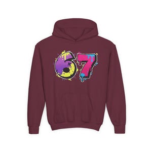 6 7 Hello Kitty Collage Youth Hoodie | Kids 6 7 Graffiti Style Font In Front And Hello Kitty Graphic Design On Back | Hello Kitty Six Seven image 12