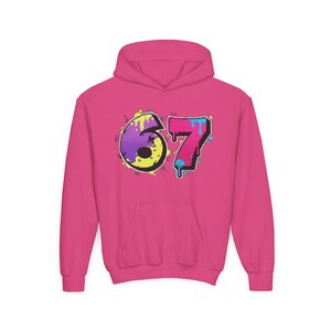 6 7 Hello Kitty Collage Youth Hoodie | Kids 6 7 Graffiti Style Font In Front And Hello Kitty Graphic Design On Back | Hello Kitty Six Seven image 6