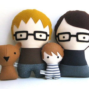 Handmade Personalized Family with Dog. Rag doll. Custom your own family. Customize dolls.