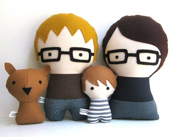 Handmade Personalized Family with Dog. Rag doll. Custom your own family. Customize dolls.