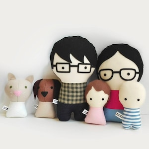 Handmade Personalized Family with pets. Rag doll. Custom your own family. Customize dolls.