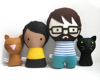 Handmade Personalized Family with Dog. Plush doll. Custom your own family. Customize.