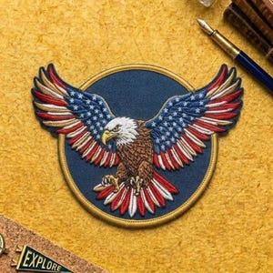 American Eagle Flag Patch, Stars and Stripes Wings Embroidered Patch, Iron On Sew On Patriotic USA Badge, Large Back Patch