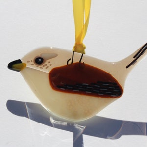 Jenny Wren Bird Fused Bullseye Glass Hanging Wall or Window Decoration Suncatcher Retro Colourful Gift for him or her