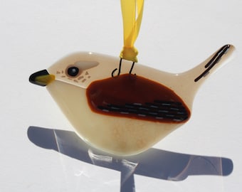 Fused Glass Jenny Wren Suncatcher, Colorful Bird Window Hanging