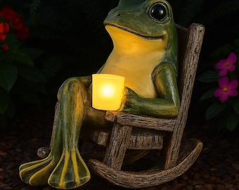 Solar Frog Garden Statue with LED Light: Outdoor Patio Decor
