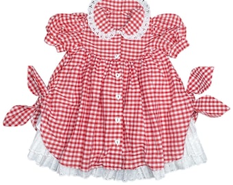 Vintage 1970s 80s Red Gingham Toddler Dress - Sz 2T