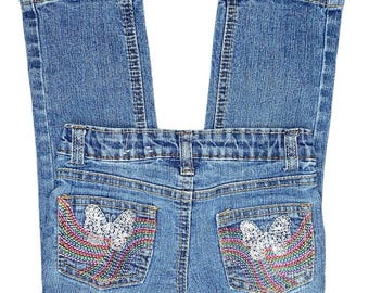 Vaqueros vintage para niña con bordado de mariposas, años 2000 y 2000, talla 3T