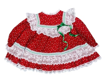 Vintage 1980s 80s Christmas Holiday Baby Dress - Sz 3-6mo