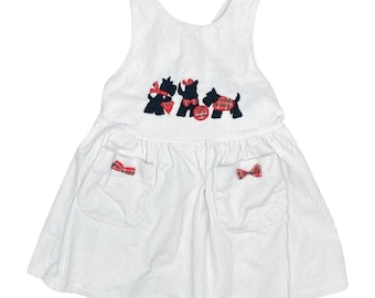 Vintage 1990s 90s Christmas Holiday Scottie Dog Corduroy Jumper Dress - Sz 3T