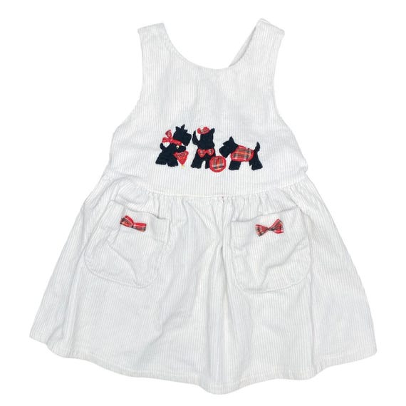 Vintage 1990s 90s Christmas Holiday Scottie Dog Corduroy Jumper Dress - Sz 3T