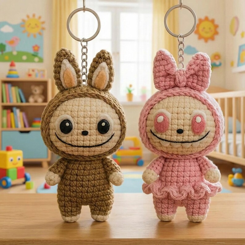 Amigurumi Smiling Bunny Key Ring Crochet Pattern Handmade Monster Bunny ...