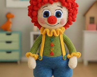 Clown Amigurumi Crochet Pattern, Amigurumi Crochet Pattern, Crochet Clown Toy Pattern, Handmade PDF Crochet Pattern, DIY Gift Idea,English