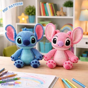 Stitch & Angel Crochet Pattern – Amigurumi Alien Couple (Digital Download)