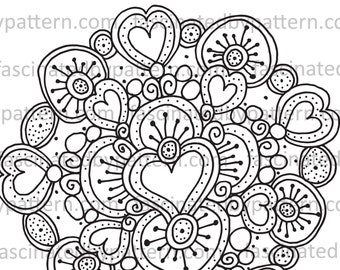 Printable Heart Burst Orb Pattern Adult Coloring