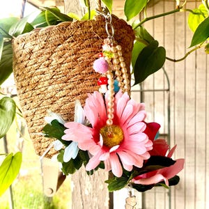 Colgante de cristal para jardín de hadas / Adorno para coche con forma de seta y flor / Decoración encantada para ventana o jardín con cristal de cuarzo