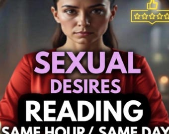 May include: Image featuring a woman in a red top with the text "SEXUAL DESIRES READING" in large letters. Additional text includes "5.0 REVIEWS" and "SAME HOUR/ SAME DAY". A thumbs-up and star rating are also visible.