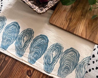 Oyster Block Print Kitchen Towel | Hand Printed Cotton, Navy Blue