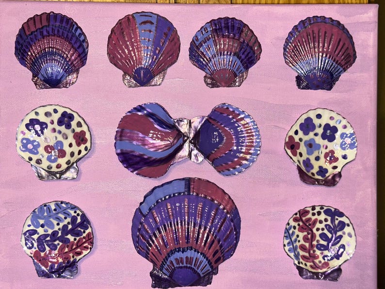 Shell Designs Hand-painted Seashell Art on Canvas | Coastal Cottage Decor | Shall It ...