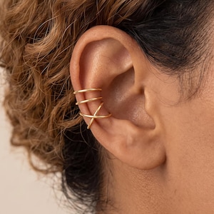 18K guldfyllda öronmanschetter, dubbla öronmanschetter, guldöronmanschett, stapelbara öronmanschetter, örhängen utan piercing, minimalistiska smycken