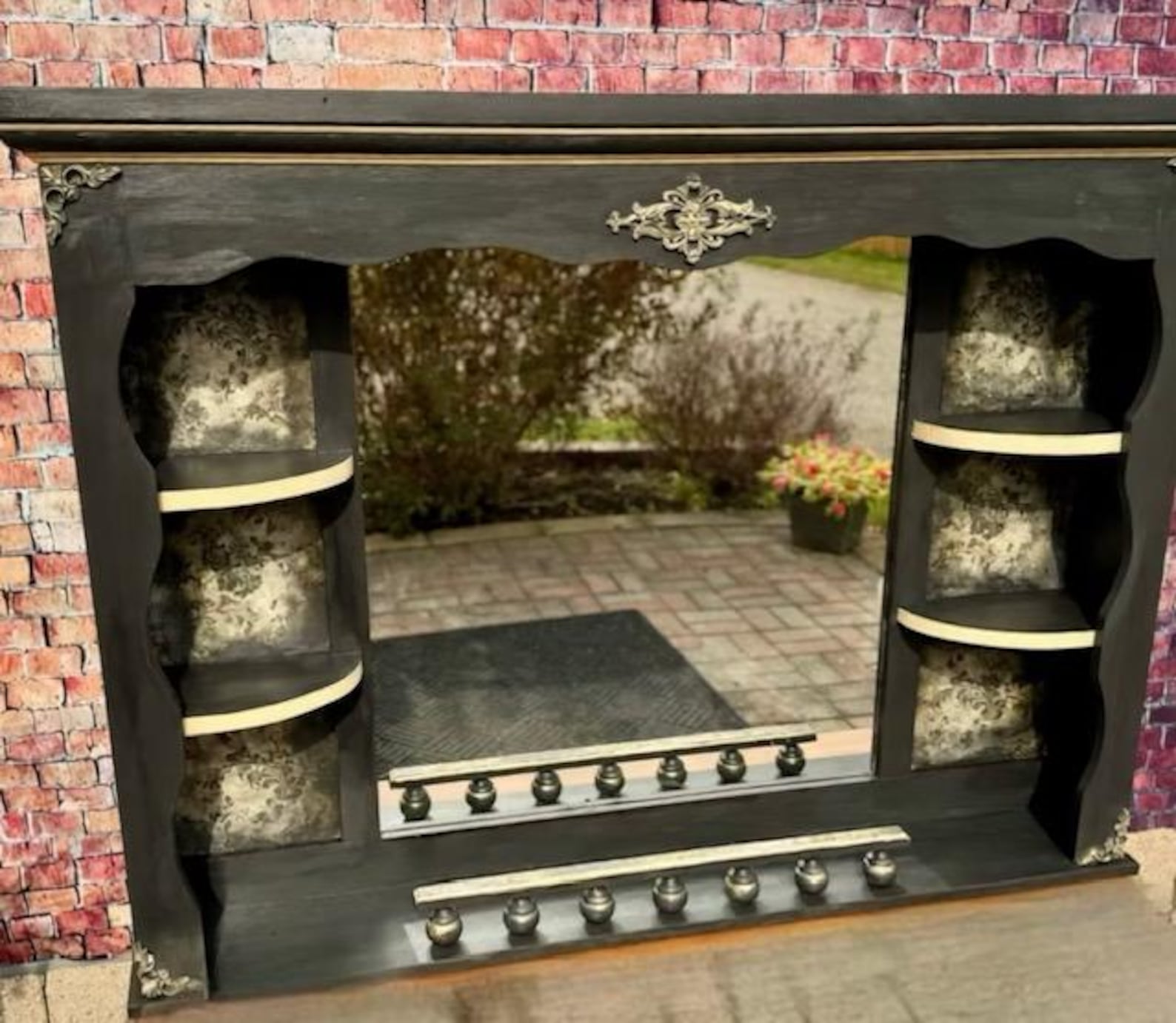 Curated visual reference: Picture Idea: Antique Style Black And Gold Mantel Mirror With Built In