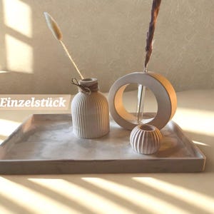 Tablett rechteckig Dekorationsset Vase aus Gips beige natur