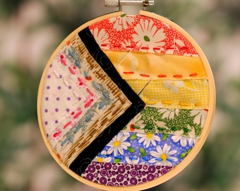 Scrap Quilt Fabric Progress Pride Embroidery Hoop | One-of-a-Kind LGTBQ Textile Collage |  Fiber Art Decor