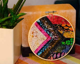Progress Pride Batik Embroidery Hoop | Gothic Fiber Art Decor