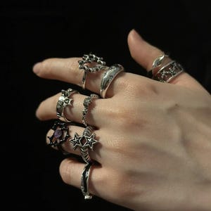 9pc Vintage Ring Set – Adjustable Goth/Punk Aesthetic Jewellery