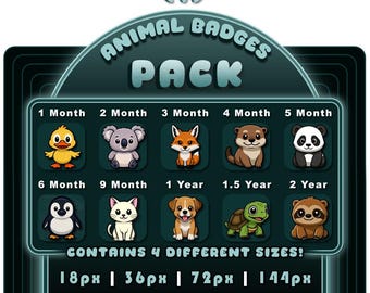 Niedliche Tier Twitch Sub Badges - 10 Tier Pack (Digitaler Download)