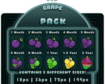 Grape Sub Badges - 10 Tiers - Twitch, Kick, Youtube, Discord (Digital Download) 36px