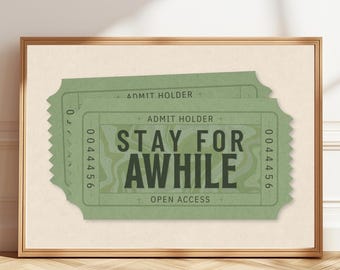 Stay Awhile Poster | Living Room Wall Art | Sage Green Print | Digital Download