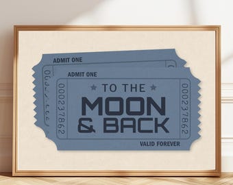 To The Moon And Back Poster | Living Room Wall Art | Dusty Blue Print | Digital Download