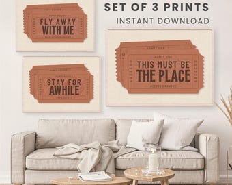 Retro Ticket Wall Art Set of 3 | Nostalgic Prints | Modern Home Decor | Instant Download