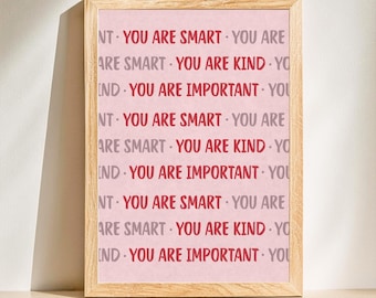 Affirmations Poster | Kids Wall Art | Dopamine Decor | Rose Print | Digital Download
