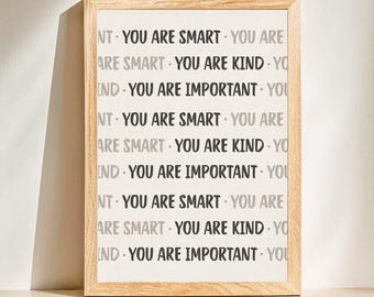 Affirmations Poster | Black and White Wall Art | Minimalist Print | Digital Download