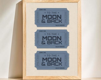 To The Moon And Back Poster | Bedroom Wall Art | Dusty Blue Print | Digital Download