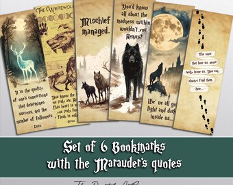 6 Marauders Bookmarks, Magical School Wizarding World Inspired, Instant Download