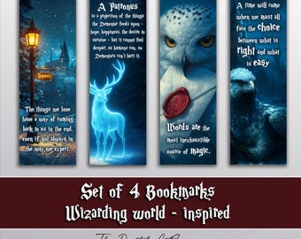 4 Marcapáginas del Mundo Mágico, Imprimibles de Fantasía de la Escuela Mágica, Descarga Digital