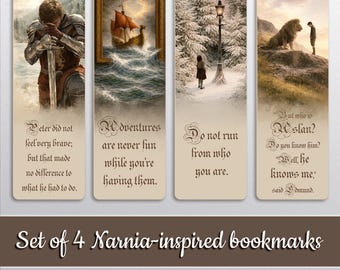 4 Chronicles of Narnia Printable Bookmarks, The Dawn Treader, Lion Witch and Wardrobe, Aslan Wisdom, C.S Lewis Art, Instant Download