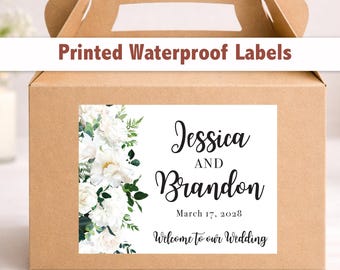 Custom Floral Wedding Welcome Bag Stickers – 4x3 Waterproof Labels, Personalized Wording WG223