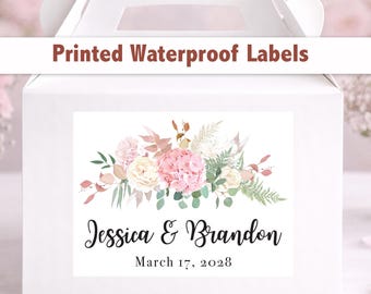 Custom Floral Wedding Welcome Bag Stickers – 4x3 Waterproof Labels, Personalized Wording WG228
