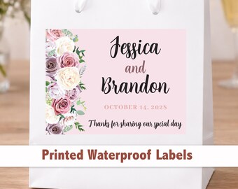Custom Floral Wedding Welcome Bag Stickers – 4x3 Waterproof Labels, Personalized Wording WG203