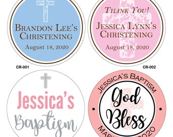 2 inch Custom Glossy Baptism / Christening / Communion Stickers Label - many designs/sizes to choose -change design to any color, wording