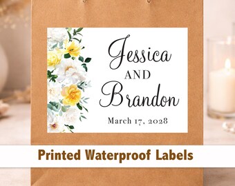 Custom Floral Wedding Welcome Bag Stickers – 4x3 Waterproof Labels, Personalized Wording WG235