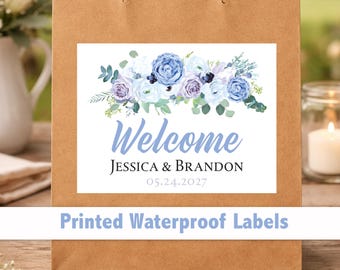Custom Floral Wedding Welcome Bag Stickers – 4x3 Waterproof Labels, Personalized Wording WG213