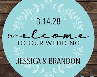 2.5 inch Glossy Personalized Burlap Wedding Stickers - hundreds of designs to choose from WR-117