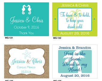 96 - 4x3 Glossy Waterproof Destination Beach Wedding Stickers - many designs to choose - change designs to any color or wording