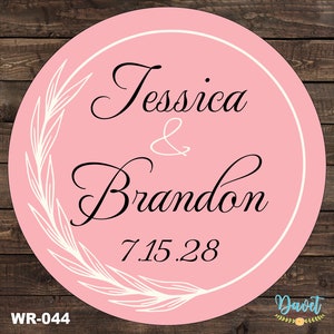 1.6 inch Glossy Personalized Wedding Stickers  - hundreds of designs to choose from - change design to any color or wording WR-044